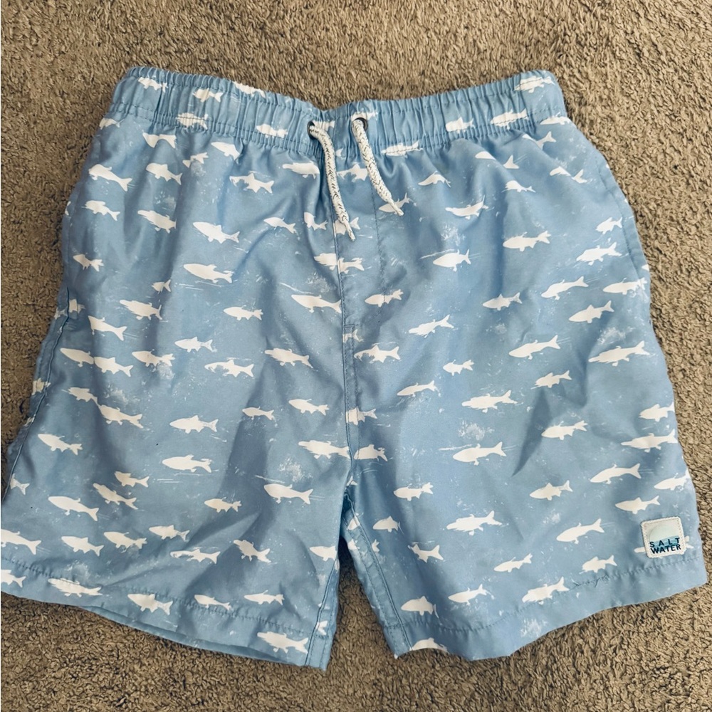 Blue Shark Print Swim Trunks